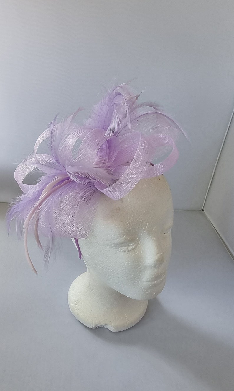 New Lilac Purple,Light Purple Colour Fascinator Hatinator with Band & Clip Weddings Races, Ascot, Kentucky Derby, Melbourne Cup Small Size image 3