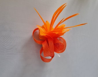 New Orange Colour Flower Hatinator with Clip Weddings Races, Ascot, Kentucky Derby, Melbourne Cup - Small Size