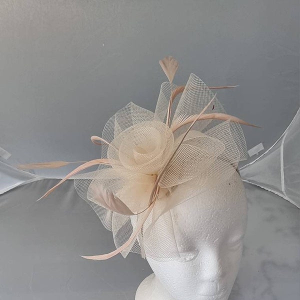 New Beige Colour Fascinator Hatinator with HeadBand Weddings Races, Ascot, Kentucky Derby, Melbourne Cup - Small Size