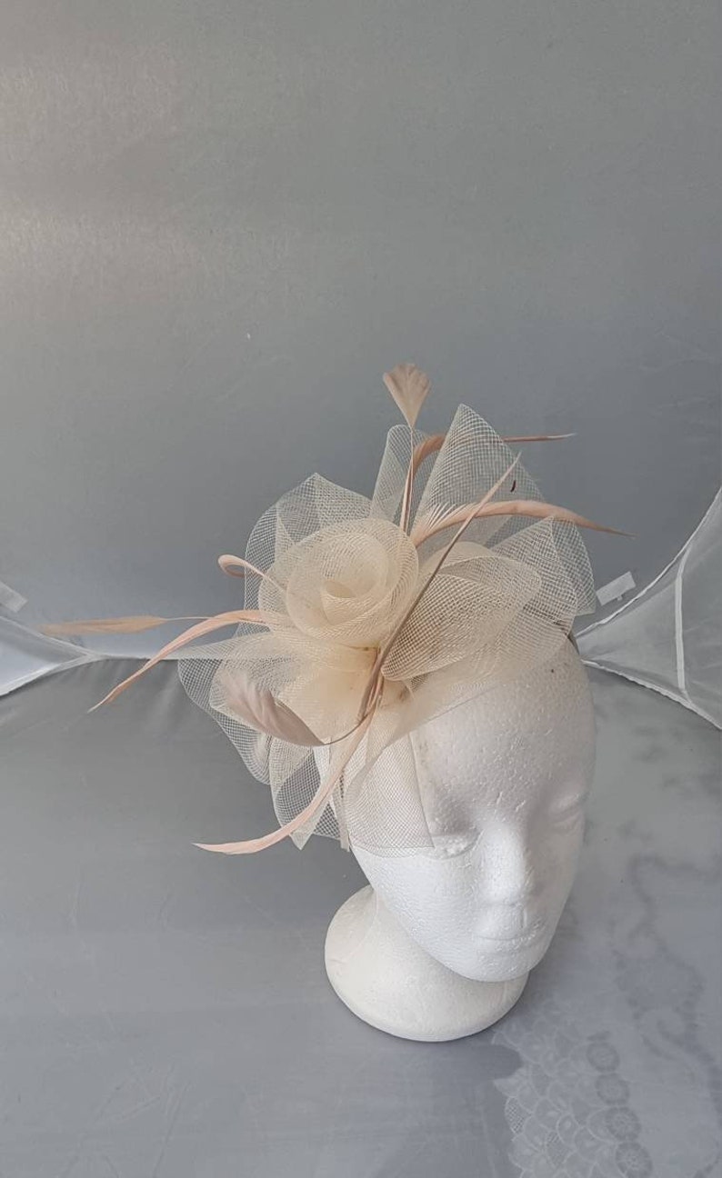 New Beige Colour Fascinator Hatinator with HeadBand Weddings Races, Ascot, Kentucky Derby, Melbourne Cup Small Size image 1