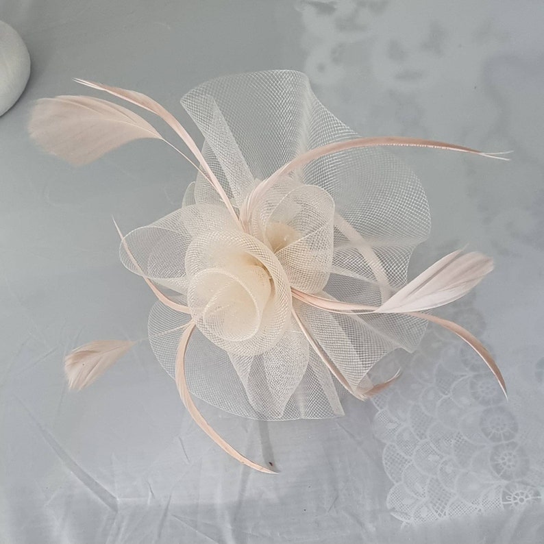 New Beige Colour Fascinator Hatinator with HeadBand Weddings Races, Ascot, Kentucky Derby, Melbourne Cup Small Size image 4