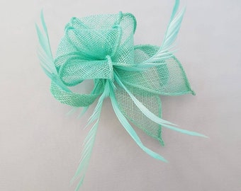 New Mint Green Colour Flower Hatinator with Clip Weddings Races, Ascot, Kentucky Derby, Melbourne Cup - Small Size