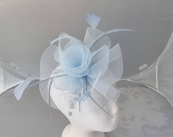 New Pale Blue, Baby Blue Colour Fascinator Hatinator with HeadBand Weddings Races, Ascot, Kentucky Derby, Melbourne Cup - Small Size