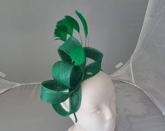 New Forest Green Colour Fascinator Hatinator with HeadBand Weddings Races, Ascot, Kentucky Derby, Melbourne Cup - Small Size