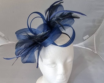 New Navy Blue Colour Fascinator Hatinator with Band & Clip Weddings Races, Ascot, Kentucky Derby, Melbourne Cup - Small Size