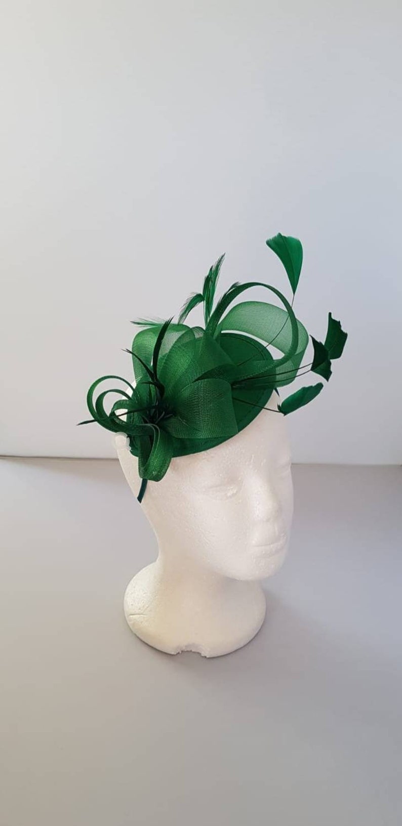 New Green Colour Fascinator Hatinator with HeadBand Weddings Races, Ascot, Kentucky Derby, Melbourne Cup Small Size image 2