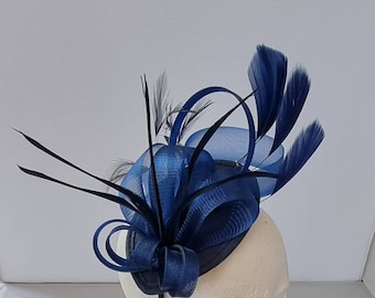 New Navy Blue Colour Fascinator Hatinator with HeadBand Weddings Races, Ascot, Kentucky Derby, Melbourne Cup - Small Size