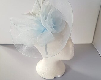 New Pale Blue, Baby Blue Colour Fascinator Hatinator with HeadBand Weddings Races, Ascot, Kentucky Derby, Melbourne Cup - Small Size