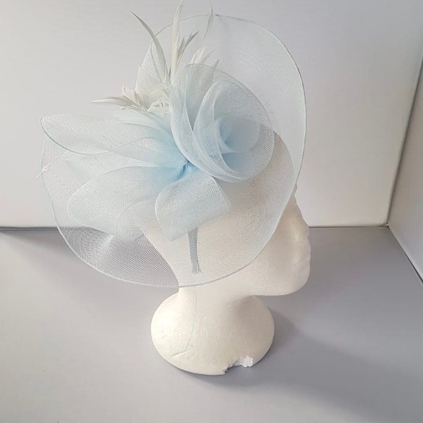 New Pale Blue, Baby Blue Colour Fascinator Hatinator with HeadBand Weddings Races, Ascot, Kentucky Derby, Melbourne Cup - Small Size