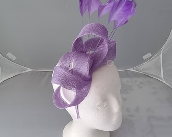 New Light Purple, Lilac Purple Colour Fascinator Hatinator with HeadBand Weddings Races, Ascot, Kentucky Derby, Melbourne Cup - Small Size