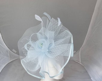 New Pale Blue, Baby Blue Colour Fascinator Hatinator with Band & Clip Weddings Races, Ascot, Kentucky Derby, Melbourne Cup