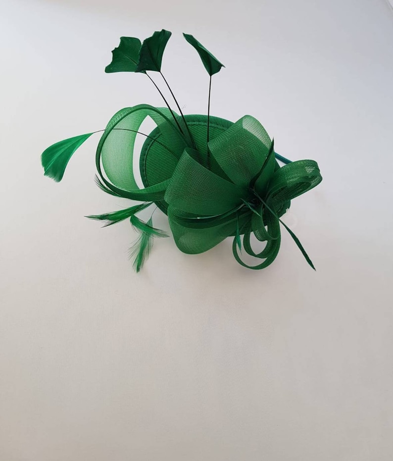 New Green Colour Fascinator Hatinator with HeadBand Weddings Races, Ascot, Kentucky Derby, Melbourne Cup Small Size image 4