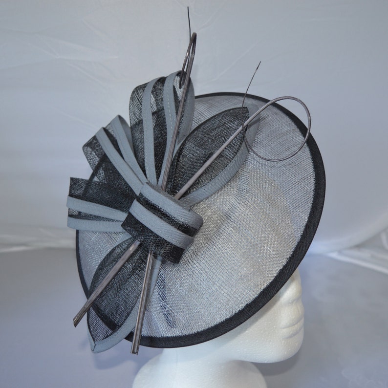 New Navy White Round Fascinator Hatinator with Band & Clip Weddings Races, Ascot, Kentucky Derby, Melbourne Cup Grey and Black