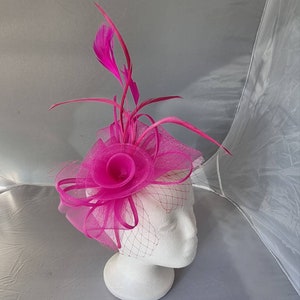 New Hot Pink Color Fascinator Hatinator with Band & Clip Weddings Races, Ascot, Kentucky Derby, Melbourne Cup - Small Size