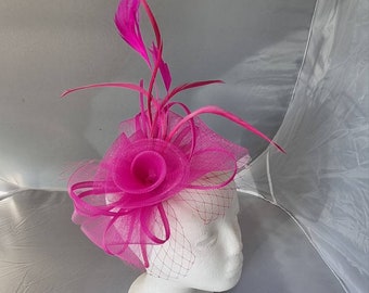 New Hot Pink Color Fascinator Hatinator with Band & Clip Weddings Races, Ascot, Kentucky Derby, Melbourne Cup - Small Size