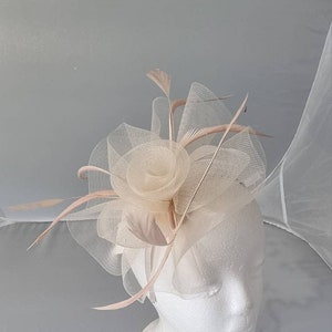 New Beige Colour Fascinator Hatinator with HeadBand Weddings Races, Ascot, Kentucky Derby, Melbourne Cup Small Size image 2