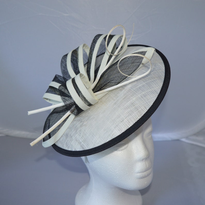 New Navy White Round Fascinator Hatinator with Band & Clip Weddings Races, Ascot, Kentucky Derby, Melbourne Cup image 10