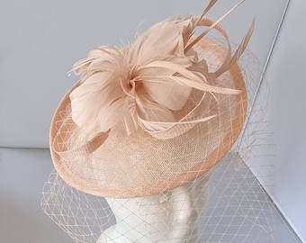 New Champagne Round Fascinator Hatinator with Band & Clip Weddings Races, Ascot, Kentucky Derby, Melbourne Cup