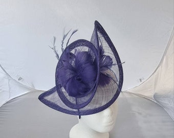 Dark Purple Fascinator Hatinator with Band & Clip Weddings Races, Ascot, Kentucky Derby, Melbourne Cup