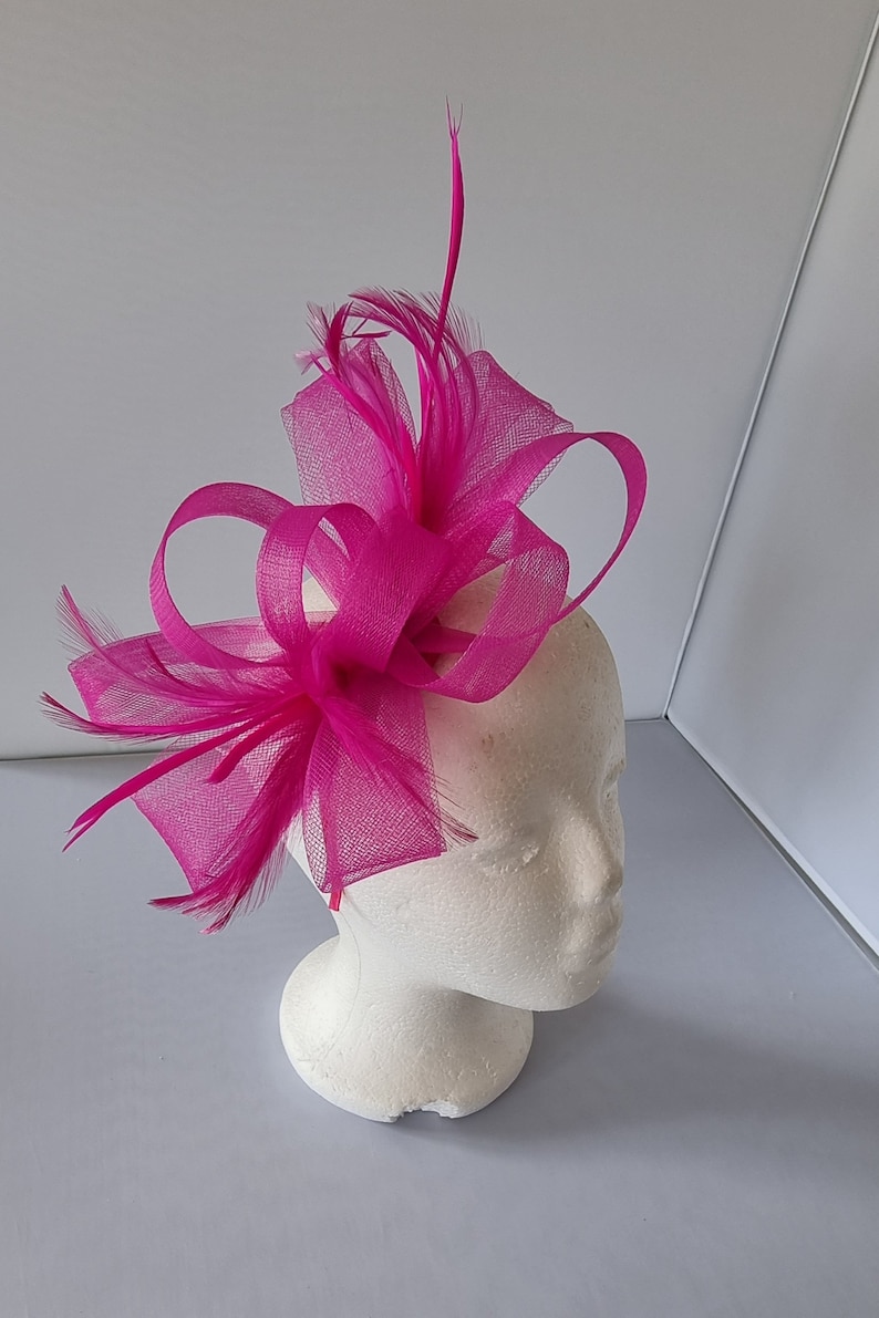 New Hot Pink Colour Fascinator Hatinator with Band & Clip Weddings Races, Ascot, Kentucky Derby, Melbourne Cup Small Size image 4