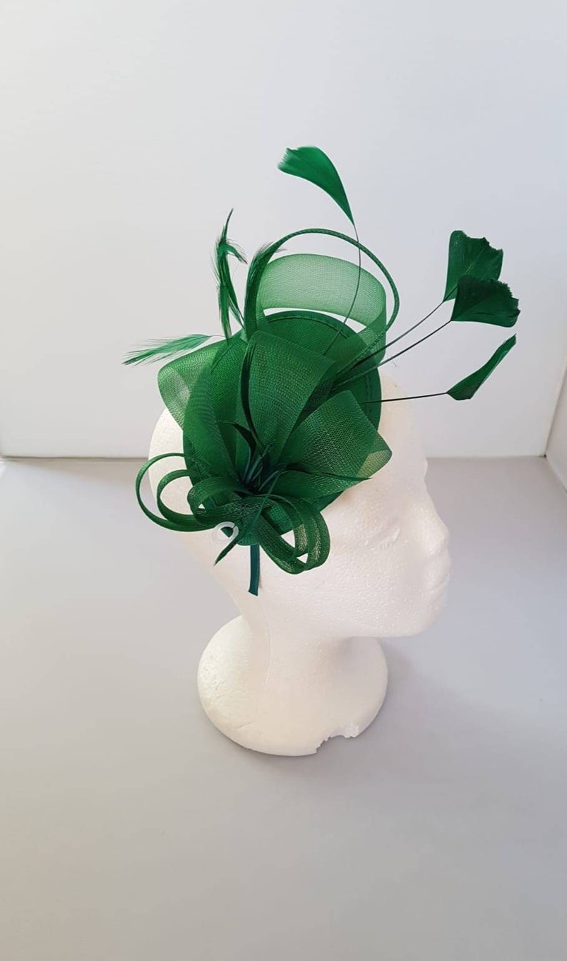 New Green Colour Fascinator Hatinator with HeadBand Weddings Races, Ascot, Kentucky Derby, Melbourne Cup Small Size image 1