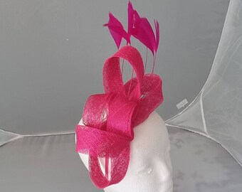 New Hot Pink Colour Fascinator Hatinator with HeadBand Weddings Races, Ascot, Kentucky Derby, Melbourne Cup - Small Size