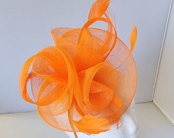 New Orange Colour Fascinator Hatinator with Band & Clip Weddings Races, Ascot, Kentucky Derby, Melbourne Cup - Small Size