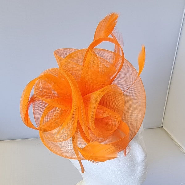 New Orange Colour Fascinator Hatinator with Band & Clip Weddings Races, Ascot, Kentucky Derby, Melbourne Cup - Small Size