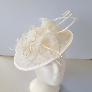 New White Colour Round Fascinator Hatinator with Band & Clip Weddings Races, Ascot, Kentucky Derby, Melbourne Cup image 4