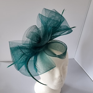 New Dark Green, Green Colour Fascinator Hatinator with Band & Clip Weddings Races, Ascot, Kentucky Derby, Melbourne Cup - Small Size