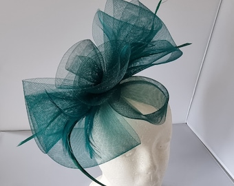 New Dark Green, Green Colour Fascinator Hatinator with Band & Clip Weddings Races, Ascot, Kentucky Derby, Melbourne Cup - Small Size