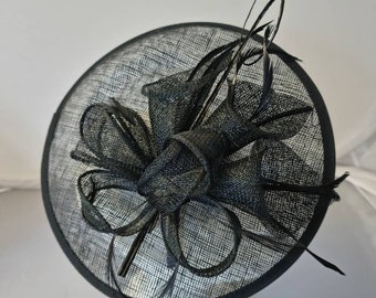 New Black Round Fascinator Hatinator with Band & Clip Weddings Races, Ascot, Kentucky Derby, Melbourne Cup