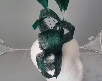 New Dark Green Colour Fascinator Hatinator with HeadBand Weddings Races, Ascot, Kentucky Derby, Melbourne Cup - Small Size