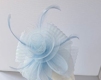 New Pale Blue, Baby Blue Colour Fascinator Hatinator with HeadBand Clip Weddings Races, Ascot, Kentucky Derby, Melbourne Cup - Small Size