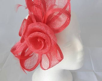 Coral Pink Fascinator Hatinator with Band & Clip Weddings Races, Ascot, Kentucky Derby, Melbourne Cup