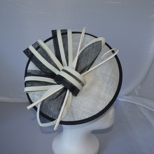 New Cream and Black Round Fascinator Hatinator with Band & Clip Weddings Races, Ascot, Kentucky Derby, Melbourne Cup