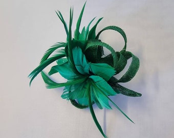 New Forest Green Colour Flower Hatinator with Clip Weddings Races, Ascot, Kentucky Derby, Melbourne Cup - Small Size