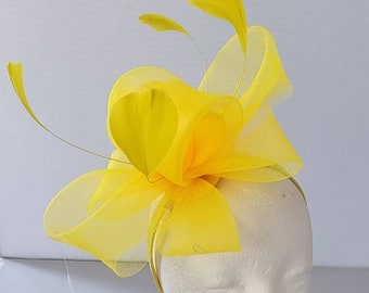 Yellow Colour  Fascinator Hatinator with Band & Clip Weddings Races, Ascot, Kentucky Derby, Melbourne Cup