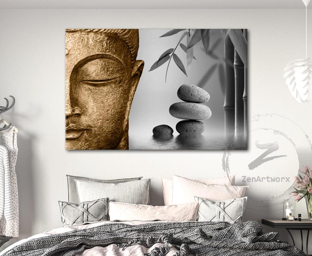 Gold Buddha & Japanese Zen Stones Bamboo Calm Canvas Wall Art Print ...