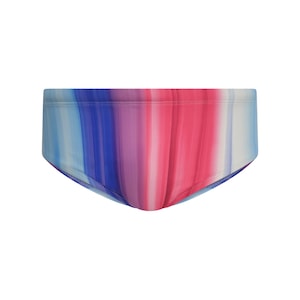 Rainbow Print Men&#39;s Swim Briefs: Spandex Brazilian Cut