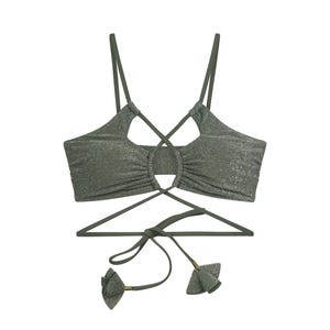 Capri Bikini Top – Metallic Sage Green Crisscross Adjustable Fit