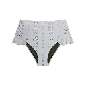 Hanalei High-Waist Bikini Bottom – White Textured Elegance