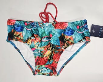Floral Print Men's Swim Briefs - Handmade USA - Size S