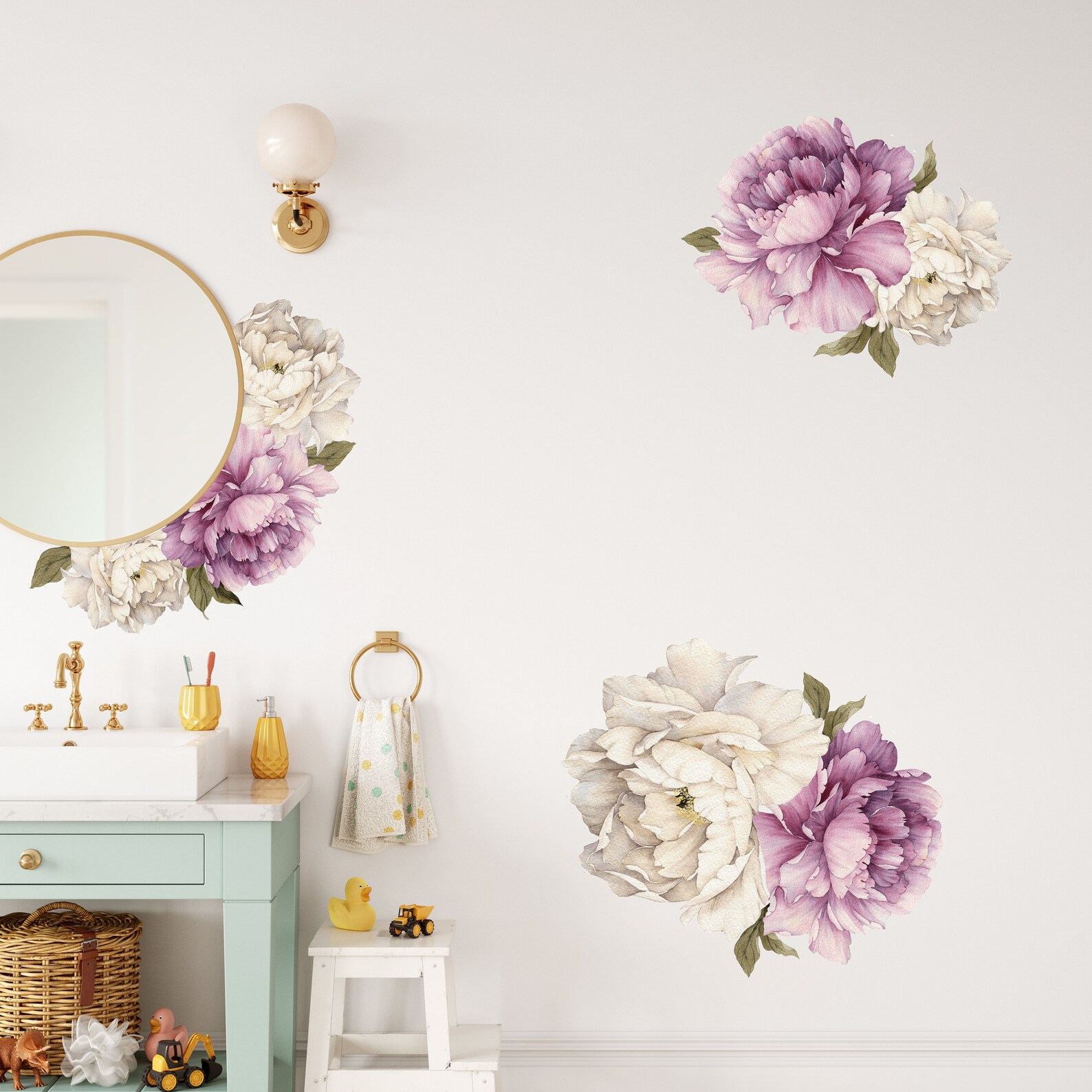 Purple Peony Wall Decal Flowers Wall Sticker Peel and Stick Etsy
