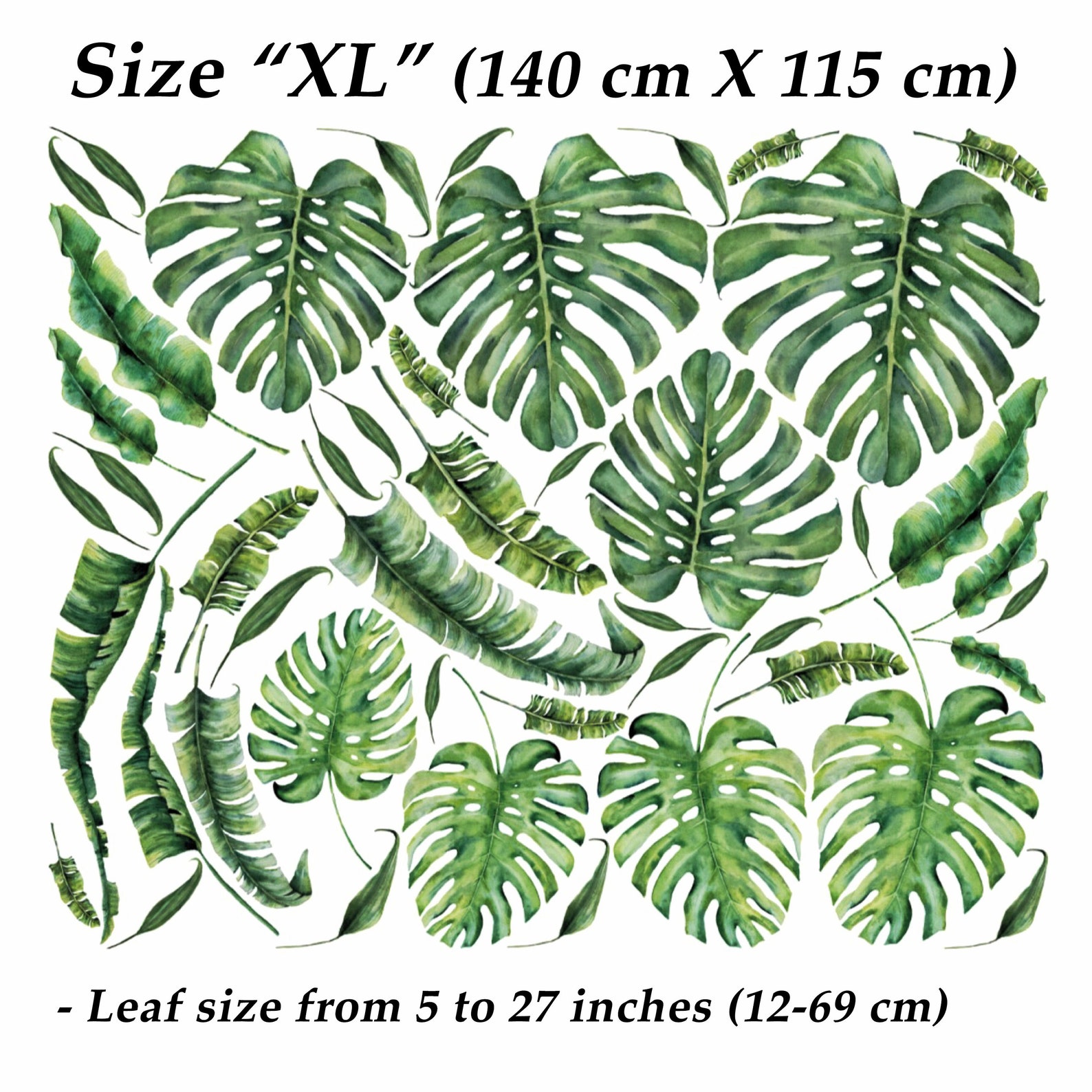 Tropical Leaf Wall Stickers Monstera Leaf Wall Decal Large Etsy