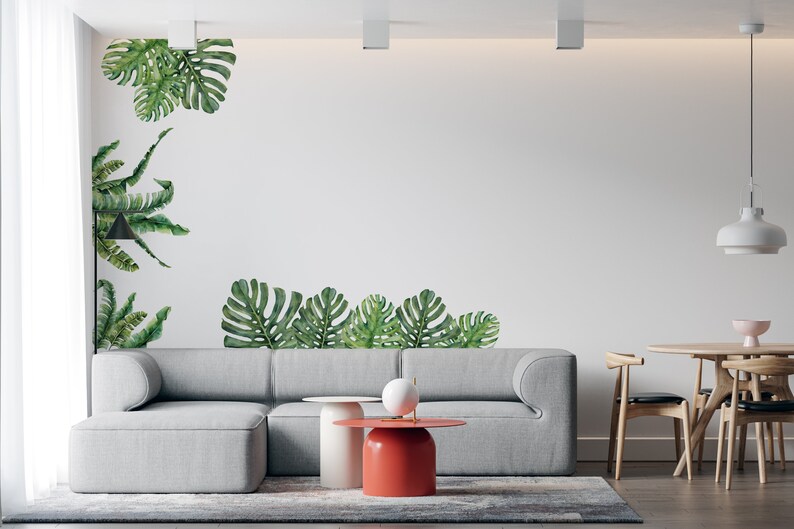 Tropical Leaf Wall Stickers Monstera Leaf Wall Decal Large Etsy