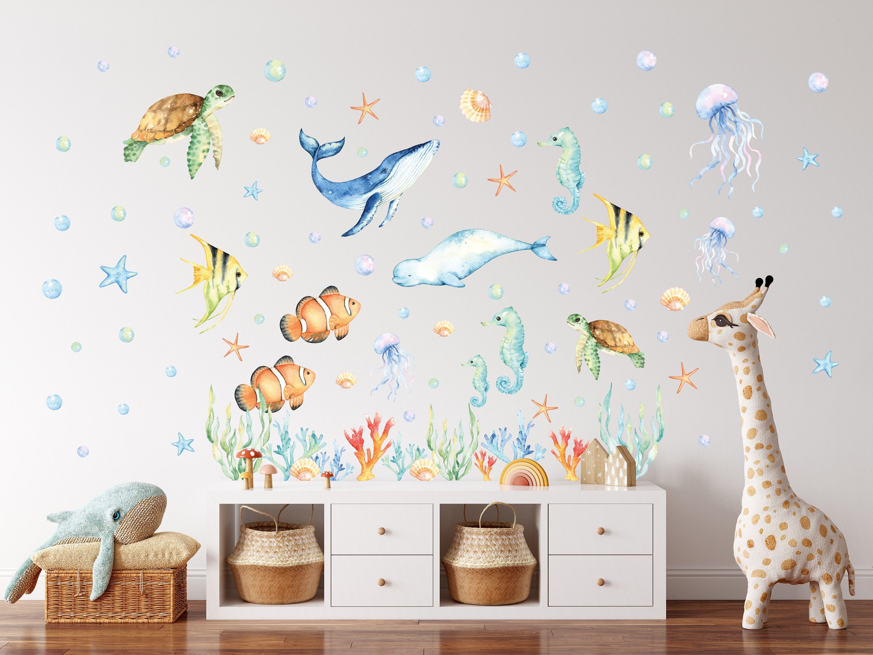 Sea Animals Wall Stickers Whale Wall Decal Ocean Peel & Etsy