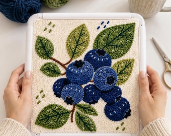 Blueberries printable punch needle pattern for beginners / Instant Download / nature template design PDF png / Handmade art