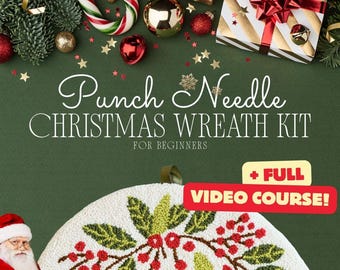 Punch Needle Christmas Wreath Kit: DIY Embroidery Art for Beginners (Video Course)