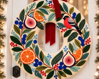 Christmas wreath punch needle printable pattern for beginners / instant download / embroidery PDF design / template for handmade art